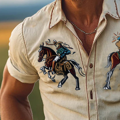 [Wysyłka w ciągu 24 godzin] Męska koszula jeansowa w stylu western, casual, vintage, z krótkim rękawem
