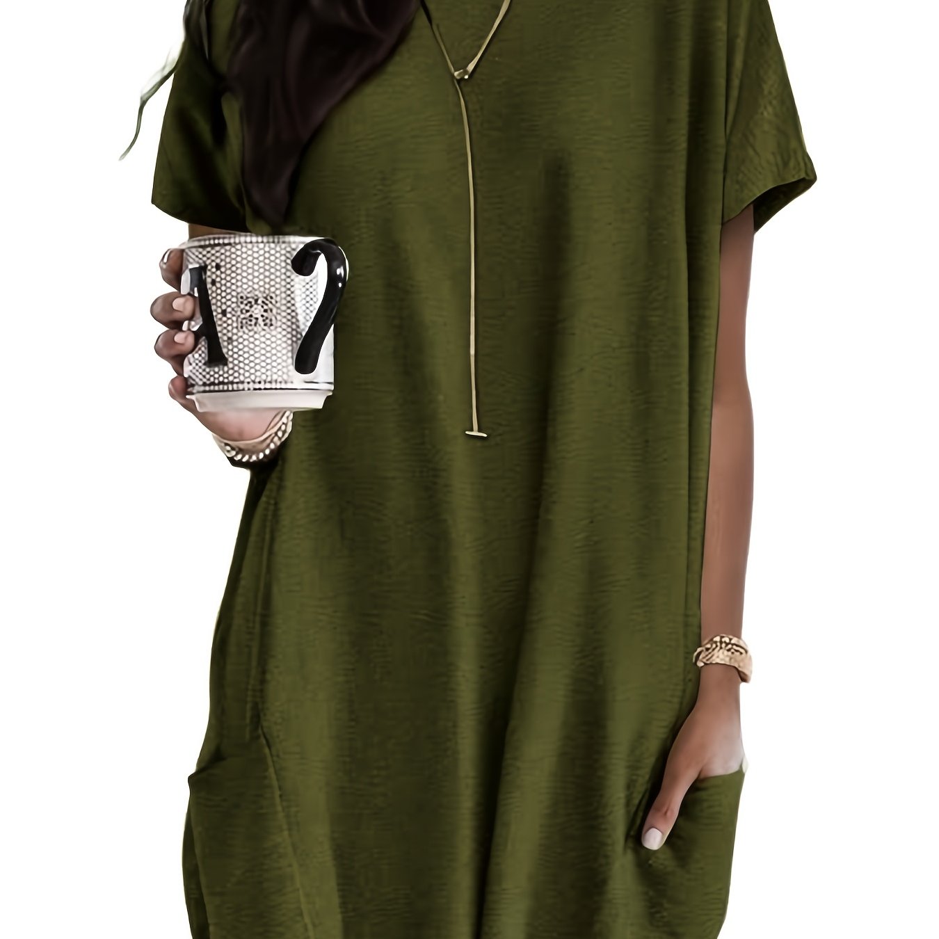 Karina – Luźna Koszulka Plus Size Z Kieszeniami