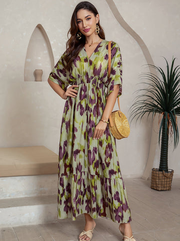 Malwina – Sukienka Maxi Z Rękawami Batwing