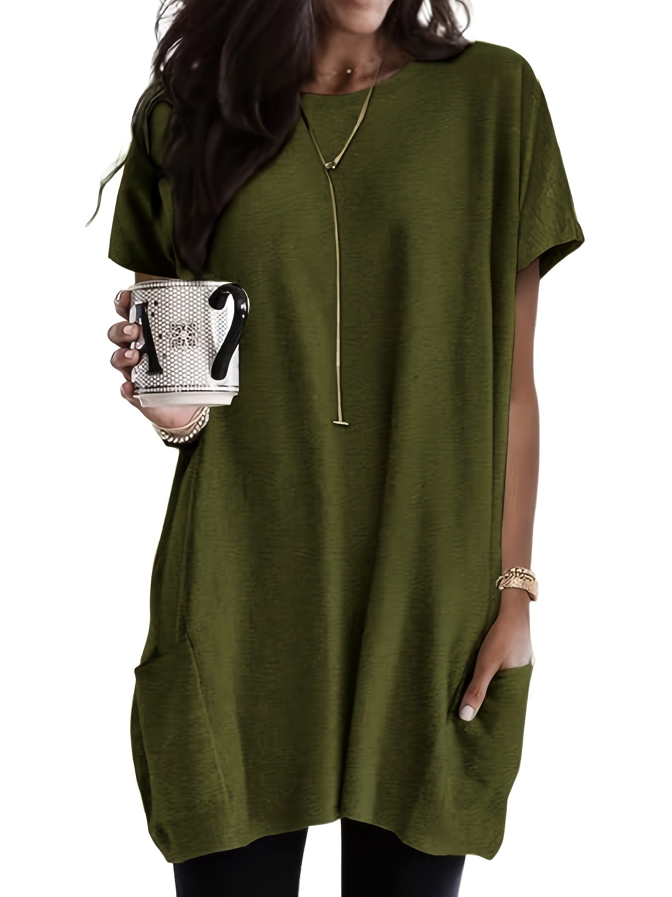 Karina – Luźna Koszulka Plus Size Z Kieszeniami