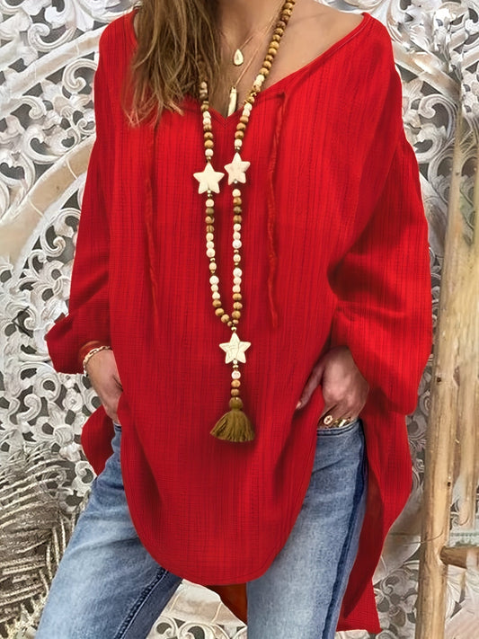 Jadwiga – Plus Size Top Z Wiązanym Kołnierzem