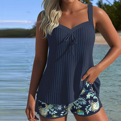 Tankini Pasiaste Dwuczęściowe Szorty Kąpielowe