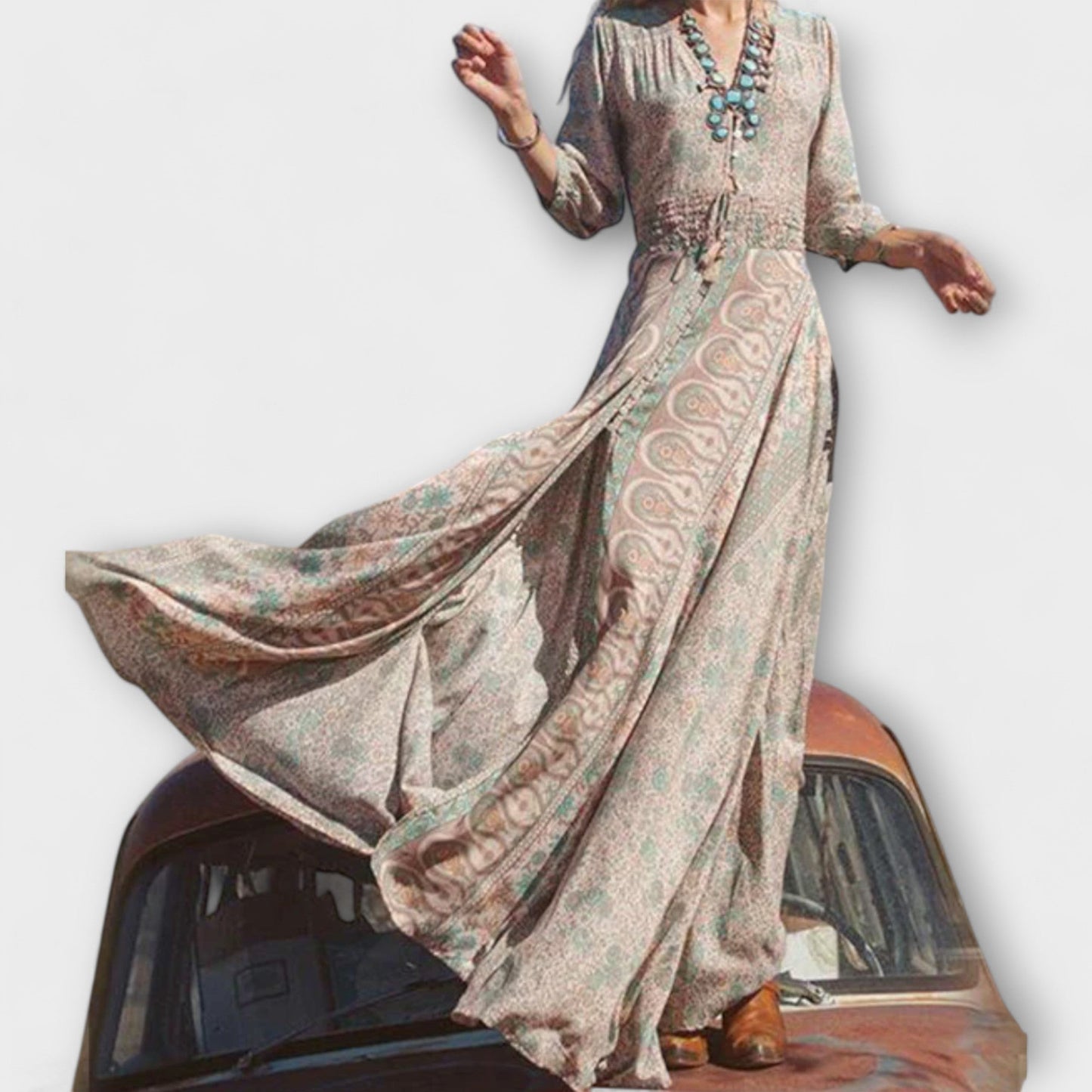 Luźna, boho, długa sukienka