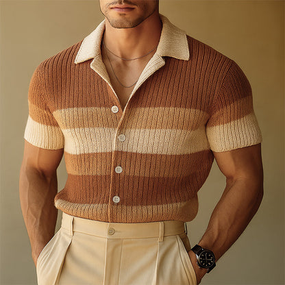 Męska wiosenna prosta, tkana koszula z krótkim rękawem