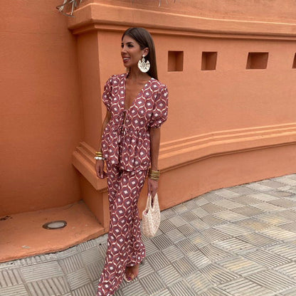 Liwia | Letni komplet casual z nadrukiem