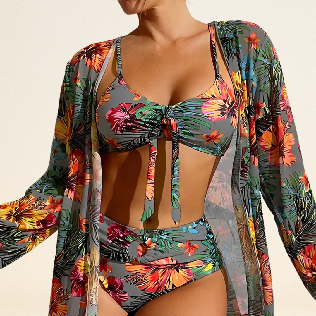 Flora – Zestaw bikini z tropikalnym nadrukiem i zakryciem