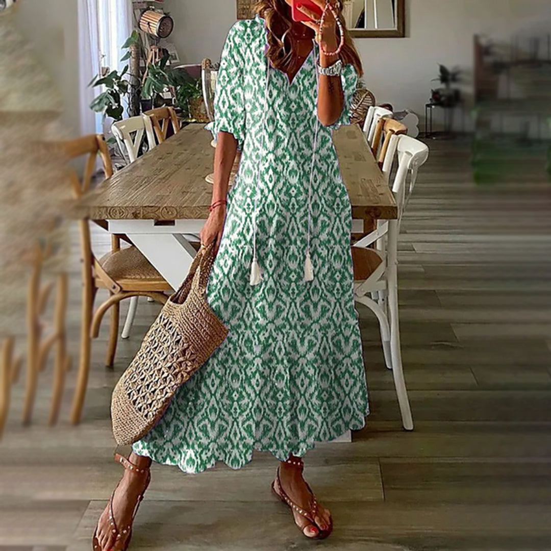 Wiesława – Długie sukienka boho z eleganckim, retro urokiem