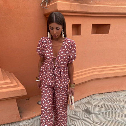 Liwia | Letni komplet casual z nadrukiem