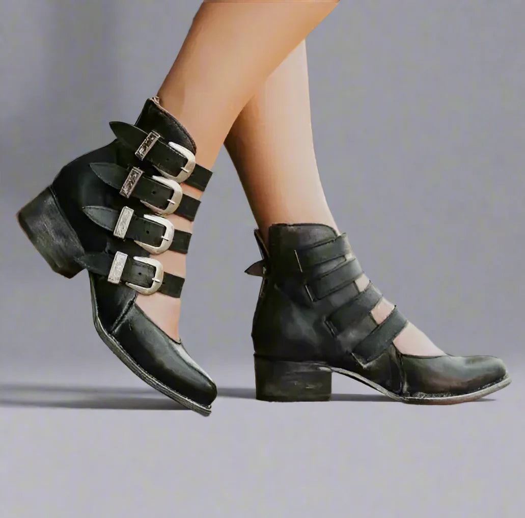 Zinnia | Vintage skórzane buty ze sprzączką
