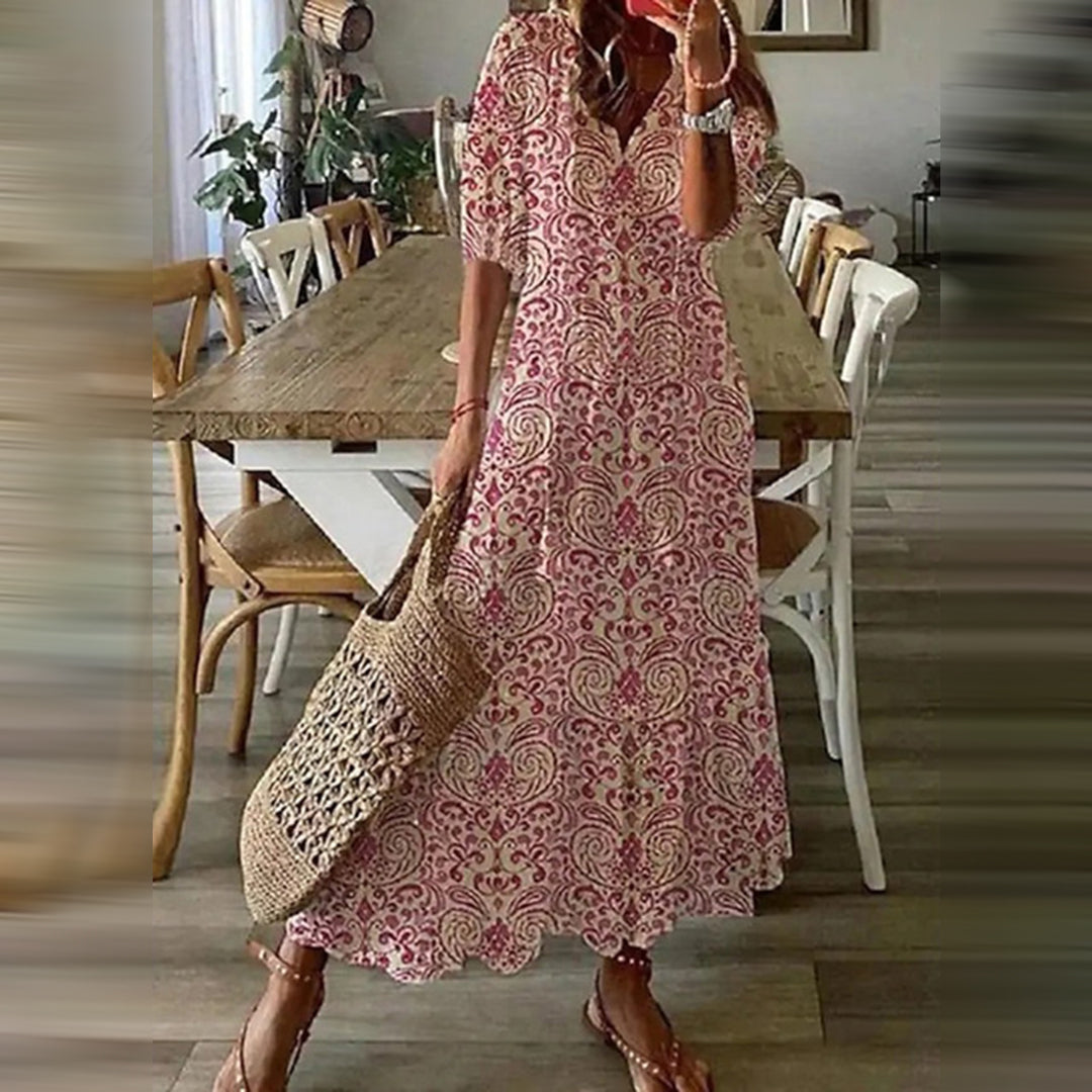 Wiesława – Długie sukienka boho z eleganckim, retro urokiem