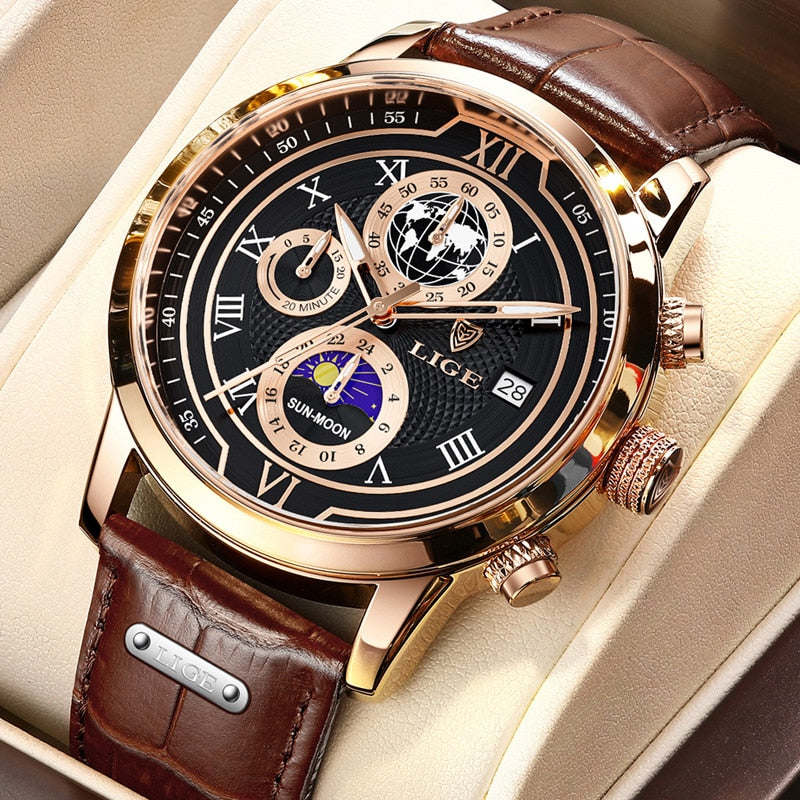 Zegarek chronograficzny z paskiem ze skóry premium