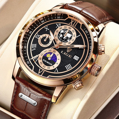 Zegarek chronograficzny z paskiem ze skóry premium