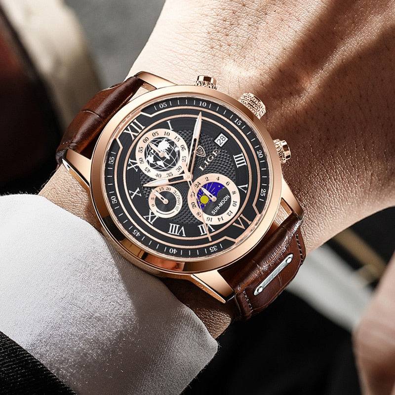 Zegarek chronograficzny z paskiem ze skóry premium