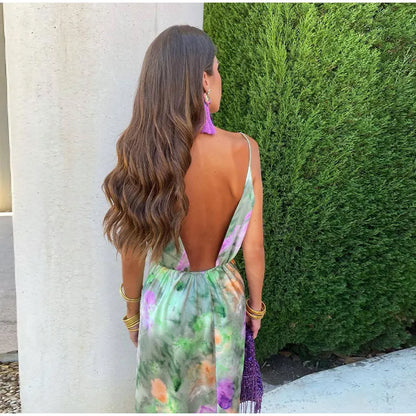 Marta – Stylowa sukienka maxi z wzorem halo tie-dye i odpinanym szalem