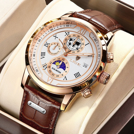 Zegarek chronograficzny z paskiem ze skóry premium