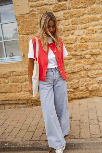 Klara – Czerwona bawełniana kamizelka vintage na lato