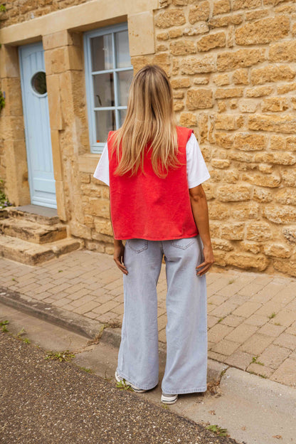 Klara – Czerwona bawełniana kamizelka vintage na lato