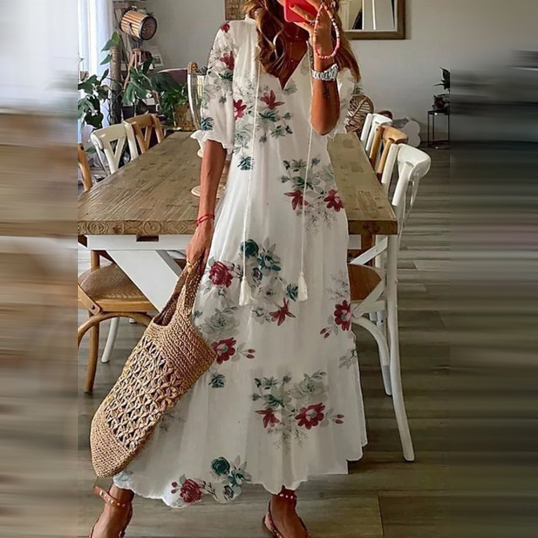 Wiesława – Długie sukienka boho z eleganckim, retro urokiem
