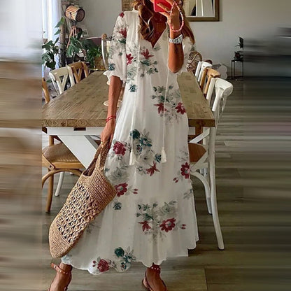 Wiesława – Długie sukienka boho z eleganckim, retro urokiem
