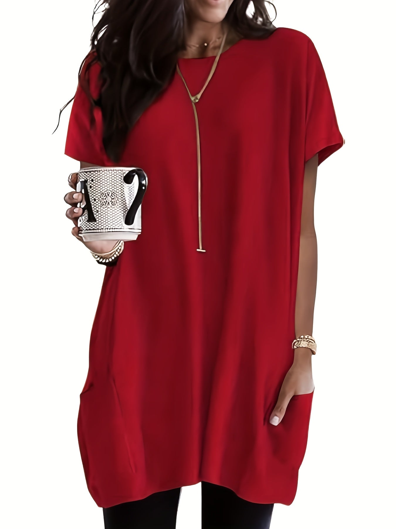 Karina – Luźna Koszulka Plus Size Z Kieszeniami