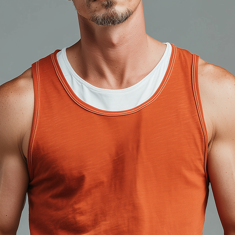 Męska, klasyczna, casualowa, dwuczęściowa koszulka bez rękawów z bawełny bambusowej i kontrastowym wzorem, imitująca imitację