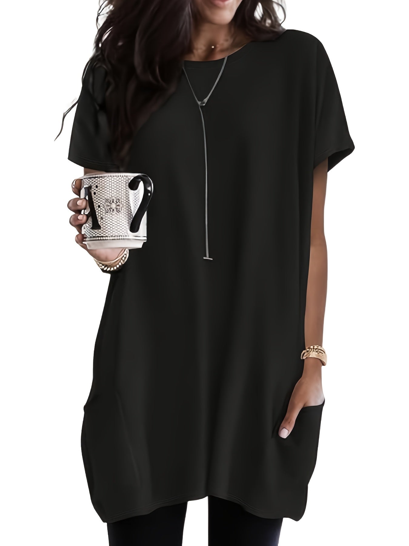 Karina – Luźna Koszulka Plus Size Z Kieszeniami