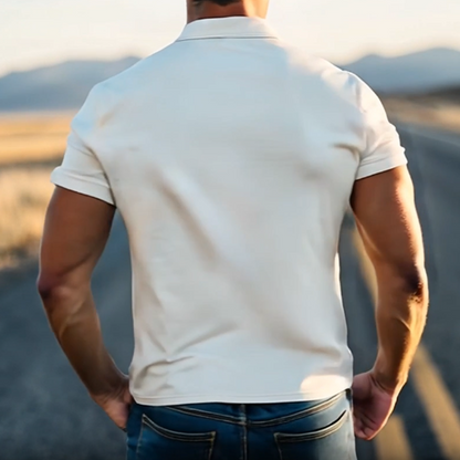 Męska wiosenna, tkana koszulka polo z krótkim rękawem w stylu retro western fashion