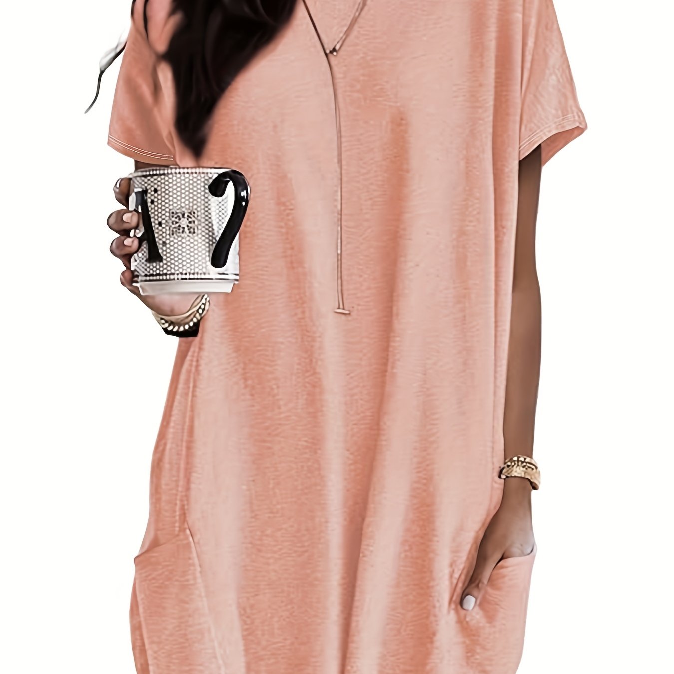 Karina – Luźna Koszulka Plus Size Z Kieszeniami