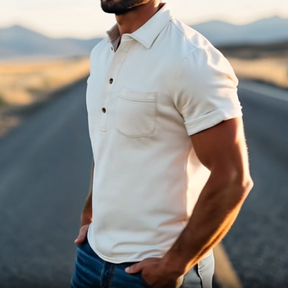 Męska wiosenna, tkana koszulka polo z krótkim rękawem w stylu retro western fashion