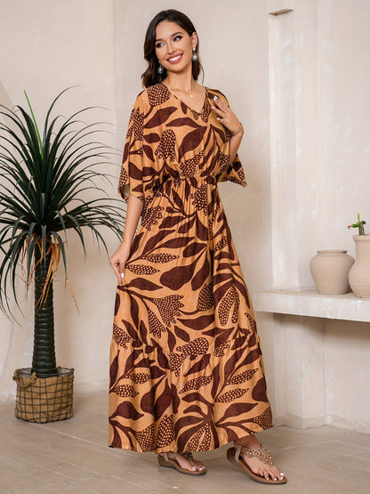 Iwona – Sukienka Maxi Z Rękawami Batwing