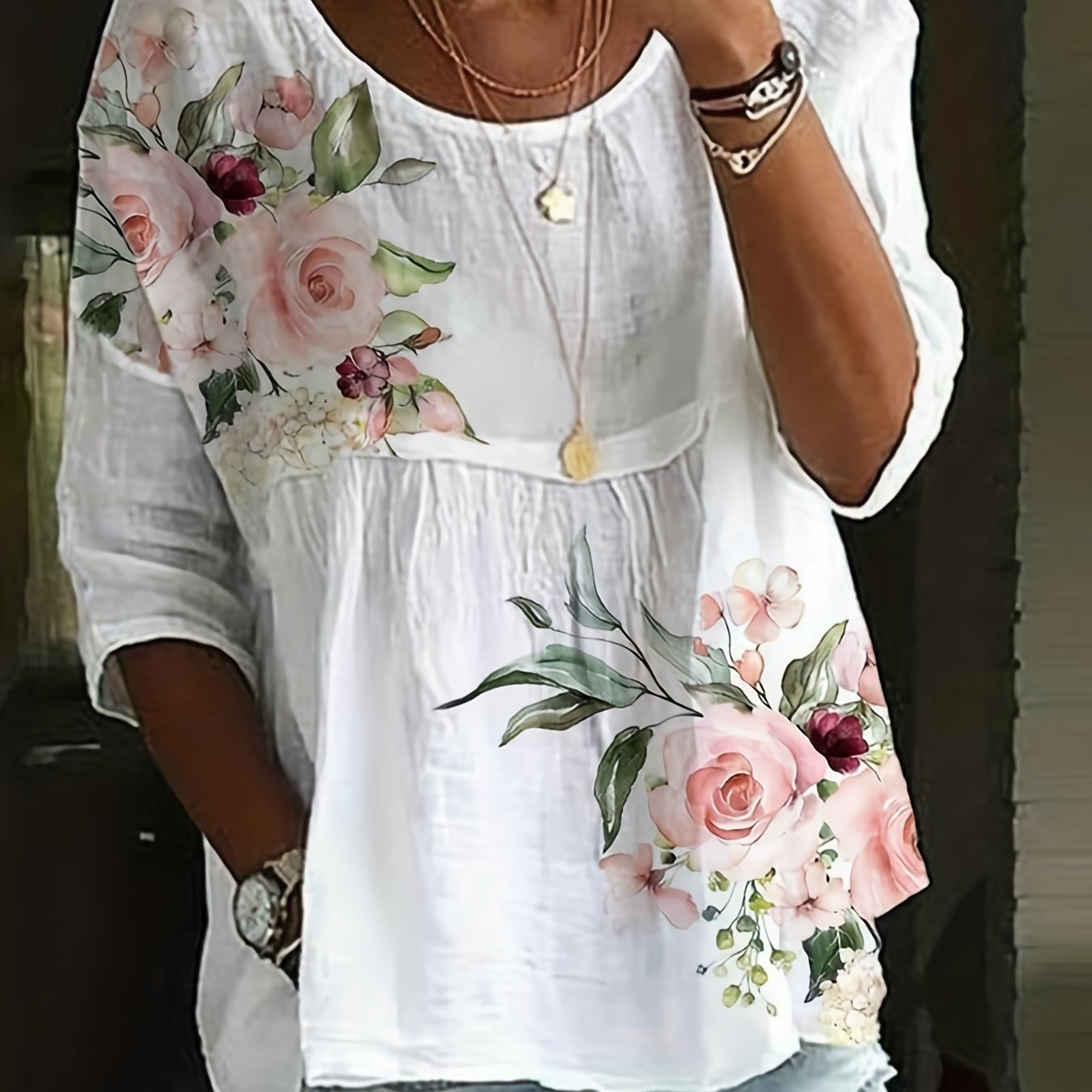 Elżbieta – T-Shirt Plus Size Z Kwiatowym Nadrukiem