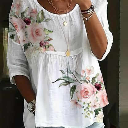 Elżbieta – T-Shirt Plus Size Z Kwiatowym Nadrukiem