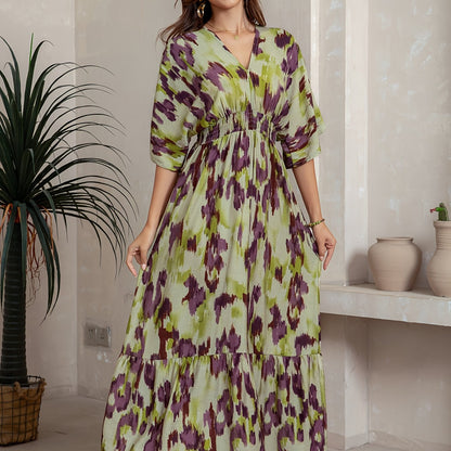 Malwina – Sukienka Maxi Z Rękawami Batwing