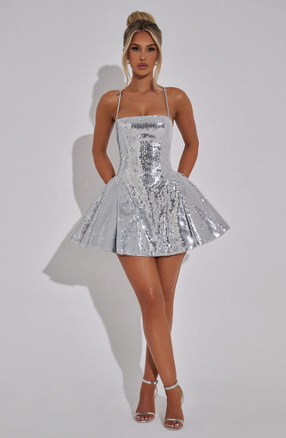Electra Mini Sukienka – Srebrna