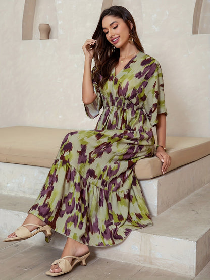 Malwina – Sukienka Maxi Z Rękawami Batwing