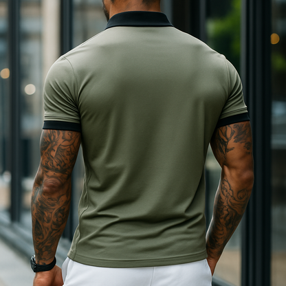 Męska, casualowa, retro, bawełniana koszulka polo z krótkim rękawem w blokach kolorów