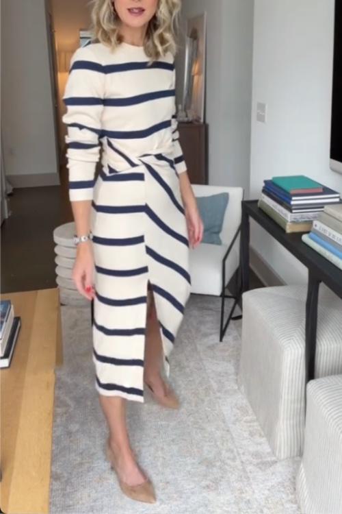 Luźna sukienka z krótkim rękawem, jednokolorowa, bawełniana i lniana