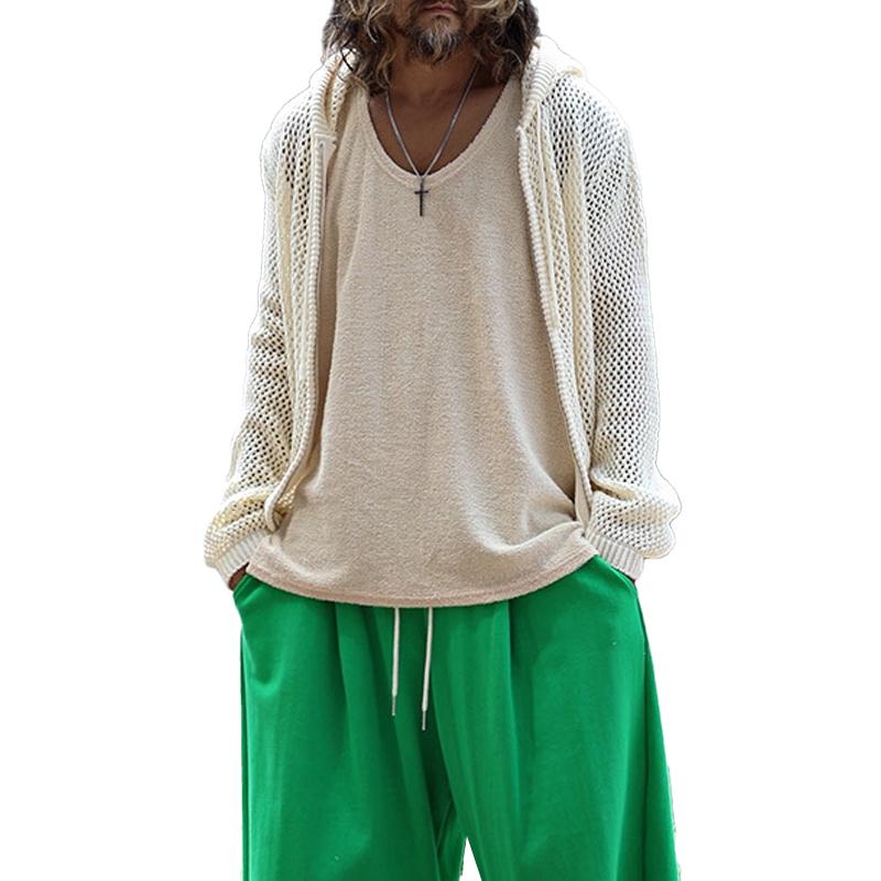 Męski casualowy top bez rękawów w jednolitym kolorze z okrągłym dekoltem