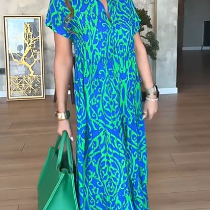Rozelina / Wzorzysta Sukienka Maxi W Kształcie Litery A