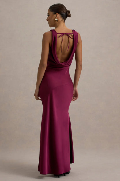 Sukienka maxi Hannah Satin z dekoltem w stylu wodospadu