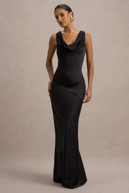 Sukienka maxi Hannah Satin z dekoltem w stylu wodospadu