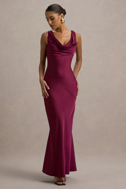 Sukienka maxi Hannah Satin z dekoltem w stylu wodospadu