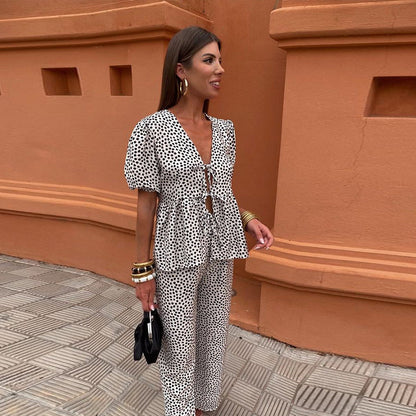 Liwia | Letni komplet casual z nadrukiem